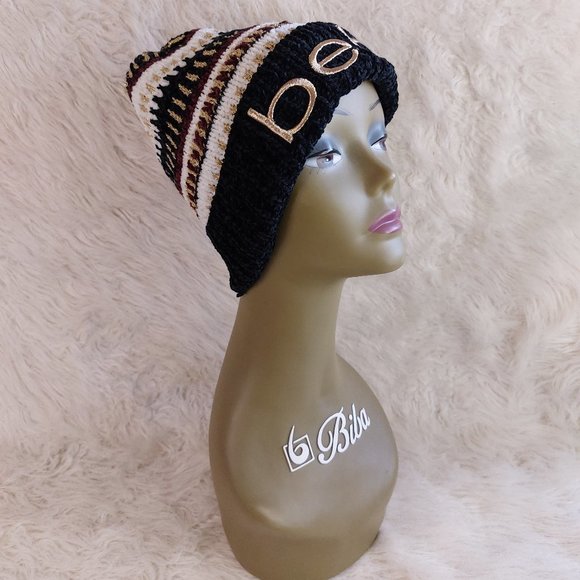 Bebe Women's Navy and Gold Knitted Hat One Size Fit All - Picture 1 of 7